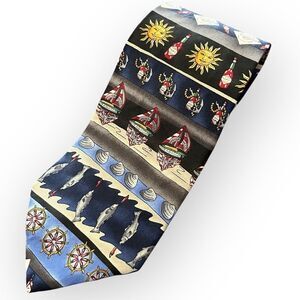 Tabasco Silk Tie Hot Sauce Nautical Vacation Cruise Wear Navy with Tabasco Print